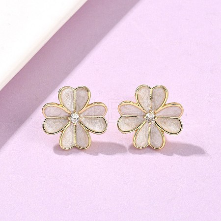 Flower Brass Enamel Stud Earrings EJEW-C177-01G-02-1