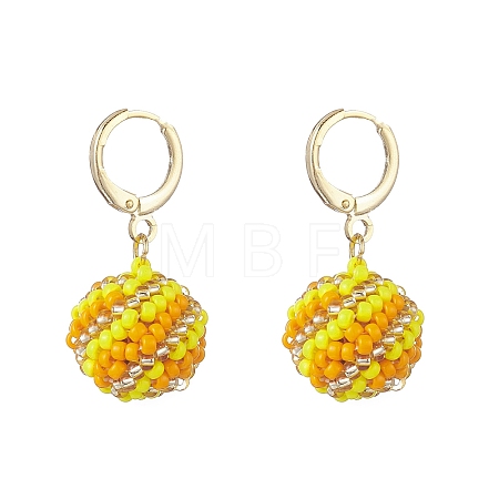 Handmade MIYUKI Japanese Seed Braided Round Ball Dangle Leverback Earrings EJEW-MZ00073-02-1