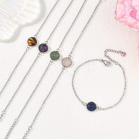 Half Round Natural Gemstone Bead Link Bracelets BJEW-JB14120-1