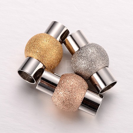 Textured 304 Stainless Steel Column Magnetic Clasps with Glue-in Ends STAS-I045-11-1