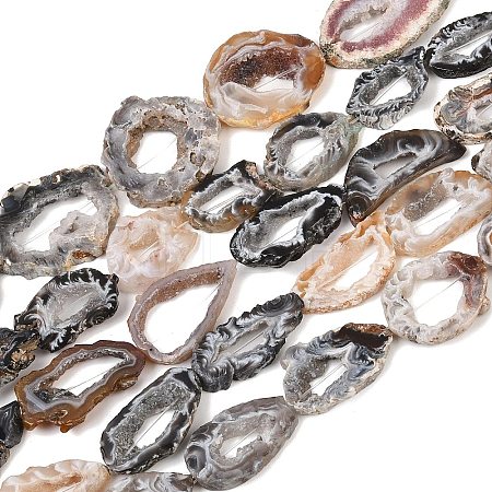 Natural Druzy Agate Slice Beads Strands G-K381-A02-1