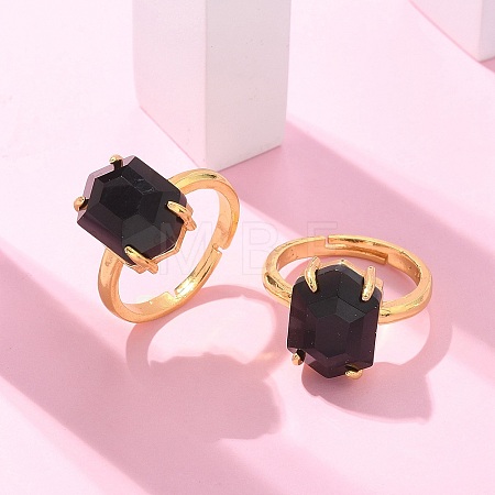Hexagon Natural Obsidian Finger Rings RJEW-B113-02G-08-1