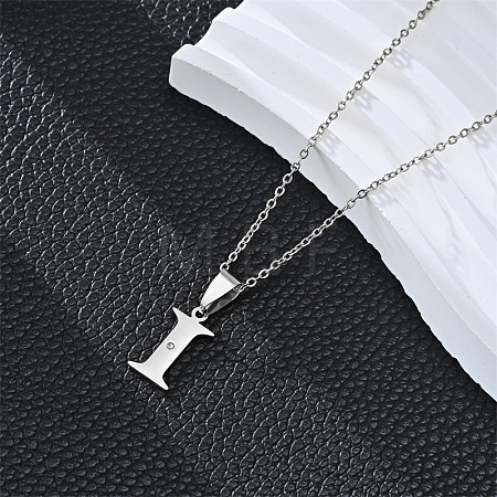201 Stainless Steel Crystal Rhinestone Initial Pendant Necklaces FS-WG28760-15-1