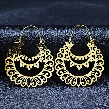 304 Stainless Steel Hollow Flower Hoop Earrings EJEW-P248-01G-1