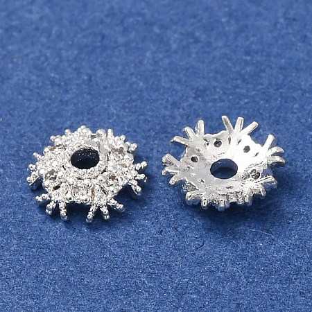 Brass Clear Cubic Zirconia Bead Caps KK-L272-03S-1