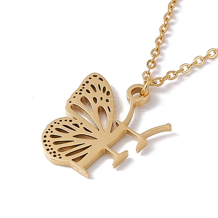 Initial Letter with Butterfly Pendant Necklace LS-NJEW-C026-01G-F-1