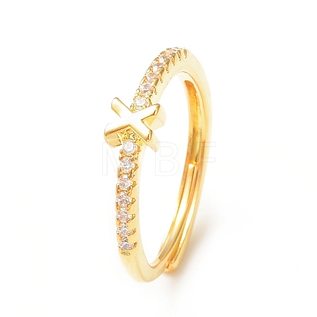 Clear Cubic Zirconia Initial Letter Adjustable Ring RJEW-C052-01G-X-1