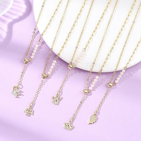 Adjustable Brass Cable Chain & Paperclip Chain Lariat Necklaces NJEW-JN06150-1