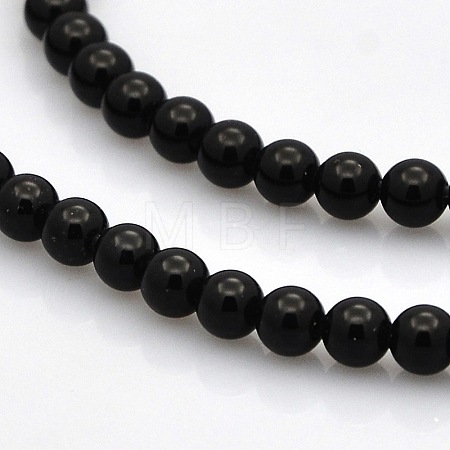 Round Natural Black Onyx Beads Strands G-N0120-26-4mm-1