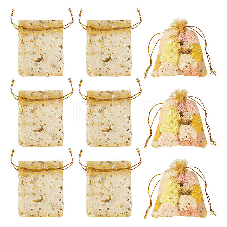 30Pcs Gold Stamping Moon Star Organza Drawstring Gift Bags ABAG-TA0002-21C-1