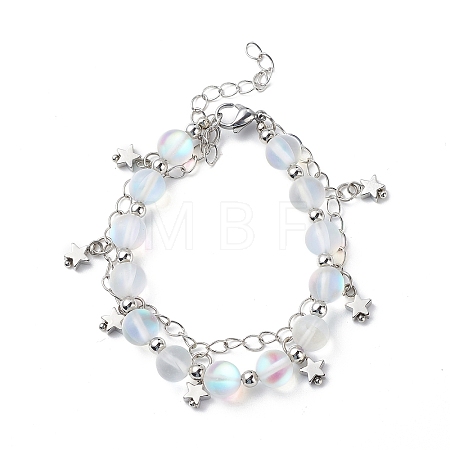 Synthetic Moonstone Round Beaded Multi-strand Bracelet BJEW-JB08857-1