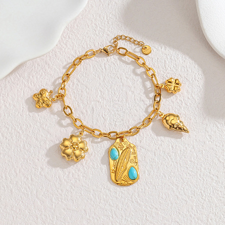 304 Stainless Steel & Synthetic Turquoise Charm Bracelets WGA1983-05-1