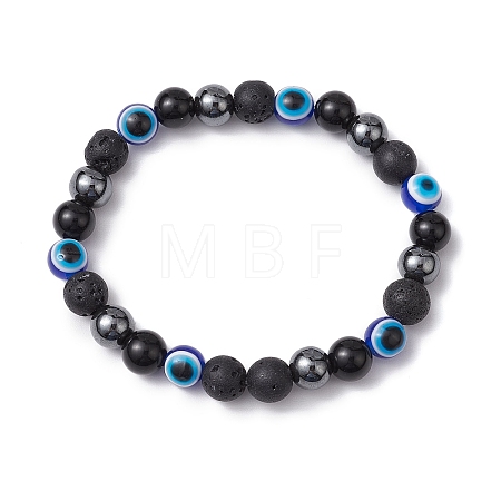 Round Gemstone Beaded Stretch Bracelets BJEW-JB11005-01-1