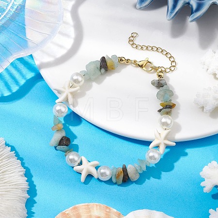 Starfish Synthetic Turquoise & Natural Flower Amazonite Chip Beaded Bracelets for Women BJEW-JB11264-04-1