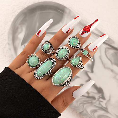 Synthetic Turquoise Finger Rings Set AJEW-PW0005-01D-1