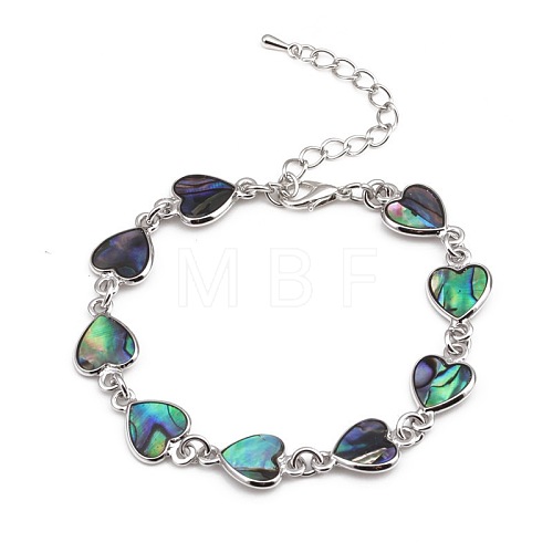 Heart Natural Abalone Shell/Paua Shell Link Bracelets for Women FS5984-11-1