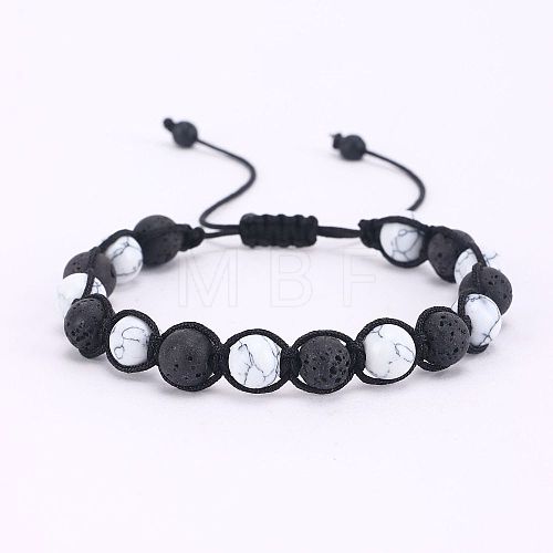 Adjustable Natural Round Howlite Braided Bead Bracelets for Women Men DE0443-5-1