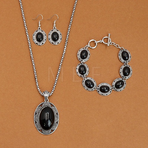 Alloy with Synthetic Turquoise Pendant Necklaces & Link Bracelets & Dangle Earring Sets WGBFEA3-11-1