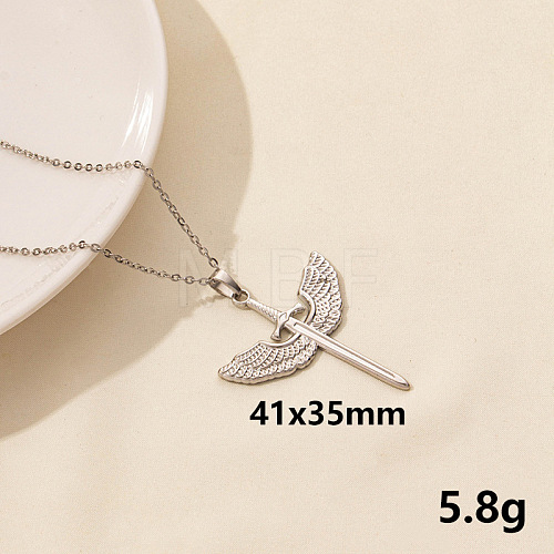 Vintage Stainless Steel Sword with Wing Pendant Necklaces for Women QX2053-7-1
