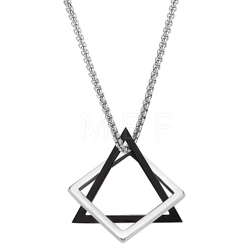 304 Stainless Steel Triangle & Rhombus Pendant Necklace with Box Chains JN1045A-1