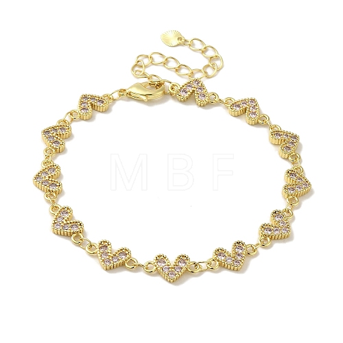 Rack Plating Brass Micro Pave Cubic Zirconia Heart Link Chain Bracelets for Women BJEW-P323-09G-05-1
