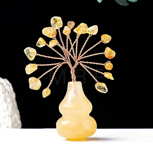 Natural Yellow Quartz Chips Tree of Life Decorations with Topaz Gourd Base PW-WG5DF67-07-1