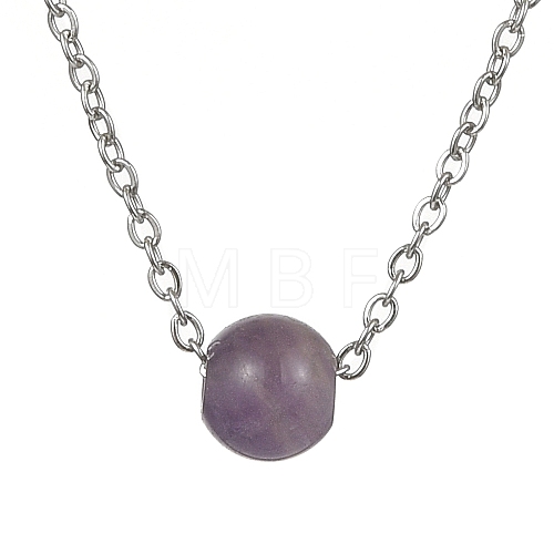 Natural Amethyst Round Bead Pendant Necklaces NJEW-JN04551-01-1