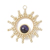 Dyed Round Natural Tiger Eye with Glass Seed Beaded Sun Pendants PALLOY-MZ01082-03-1