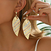 Golden Textured Leaf Hoop Earrings for Women FD5245-1