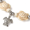 2Pcs 2 Colors Starfish & Turtle Dyed Synthetic Turquoise Beaded Stretch Bracelet Sets BJEW-JB10925-4