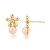 Flower Brass Natural Pearl Stud Earrings PEAR-N017-07E-3