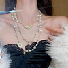 Wrap Style Oval Alloy & Plastic Imitation Pearl Round Beads Link Chain Long Necklaces for Women FS-WGD2267-04-1