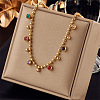 316 Surgical Stainless Steel Pave Colorful Cubic Zirconia Ball Chain Flat Round Tassel Necklaces FS-WGDEC77-01-1