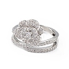 Clear Cubic Zirconia Flower Adjustable Ring RJEW-L100-021P-2