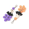 Halloween Synthetic Turquoise Skull & Wood Bat & Resin Rose Pendant Decorations HJEW-JM05046-2