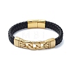 Men's Braided Black PU Leather Cord Bracelets BJEW-K243-50G-1