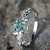 Oval & Leaf 925 Sterling Silver with Moss Agate Finger Rings FS-WGF1EFD-02-4