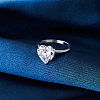 Rhodium Plated 925 Sterling Silver Cubic Zirconia Heart Finger Ring for Women RJEW-L124-004P-5