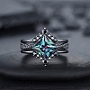 Rhombus Alloy Rhinestone Finger Ring Set for Women PW-WG51C17-02-5