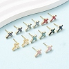 Brass Enamel Cross Stud Earrings EJEW-I322-03G-1
