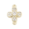 Brass Pave Clear Cubic Zirconia Flower Links Connector Charms KK-Z061-02G-02-1