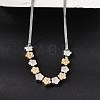 Duo Tone 304 Stainless Steel Micro Pave Clear Cubic Zirconia Beaded Pendant Flat Snake Chain Necklaces SA-CBAB122-01B-1