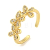 Flower Rack Plating Brass Micro Pave Cubic Zirconia Open Cuff Rings for Women RJEW-N047-01G-03-RS-1