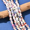 Floral Printed Porcelain Beads Strands PORC-L005-A-M-5