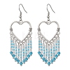 Hollow Heart Alloy & Glass Seed Beads Tassel Chandelier Earrings EJEW-MZ00685-01-2
