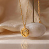 304 Stainless Steel Crystal Rhinestone Textured Coin with Flower Moon Pendant Necklaces for Women WG61E47-01-2