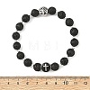 Natural Lava Rock Round Beaded Stretch Bracelets with 304 Stainless Steel Cross Tree of Life for Women BJEW-JB14251-4