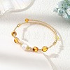 Round Natural Amber Herringbone Wire-Wrapped Cuff Bangles BJEW-JB14502-2