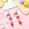 2Pcs Acrylic Heart & Resin Strawberry & Alloy Bowknot & Glass Bead Mobile Straps HJEW-YW00323-5