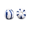 Hand Painted Blue and White Striped Round Porcelain Beads PORC-Q007-01A-3